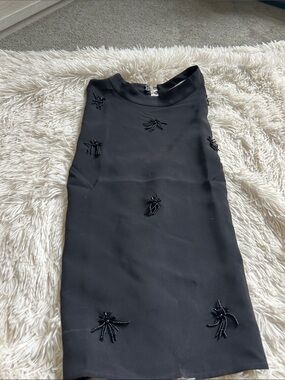 LOFT Black Beaded Sleeveless Mock-Neck Embellished Tunic